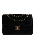 Chanel Vintage XL Chevron Single Flap Bag Black Velvet Gold Hardware