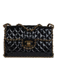 Chanel Vintage Maxi Chain Around Single Flap Bag Black Patent Gold Hardware