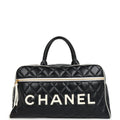 Chanel Vintage Large Logo Boston Bag Black and White Calfskin Gold Hardware