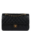 Chanel Vintage Medium Classic Double Flap Bag Black Lambskin Gold Hardware