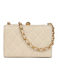 Chanel Vintage Box Clutch Bag Beige Lambskin Gold Hardware