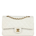 Chanel Vintage Medium Classic Double Flap Bag White Lambskin Gold Hardware