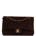 Chanel Vintage Medium Classic Double Flap Bag Brown Suede Gold Hardware