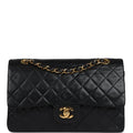 Chanel Vintage Medium Classic Double Flap Bag Black Lambskin Gold Hardware