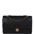 Chanel Vintage Medium Classic Double Flap Bag Black Lambskin Gold Hardware