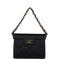 Chanel Vintage Mini Evening Handbag Bag Black Satin Gold Hardware