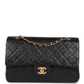 Chanel Vintage Medium Classic Double Flap Bag Black Lambskin Gold Hardware