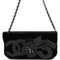 Chanel Vintage Camelia Pochette Black Velvet Silver Hardware
