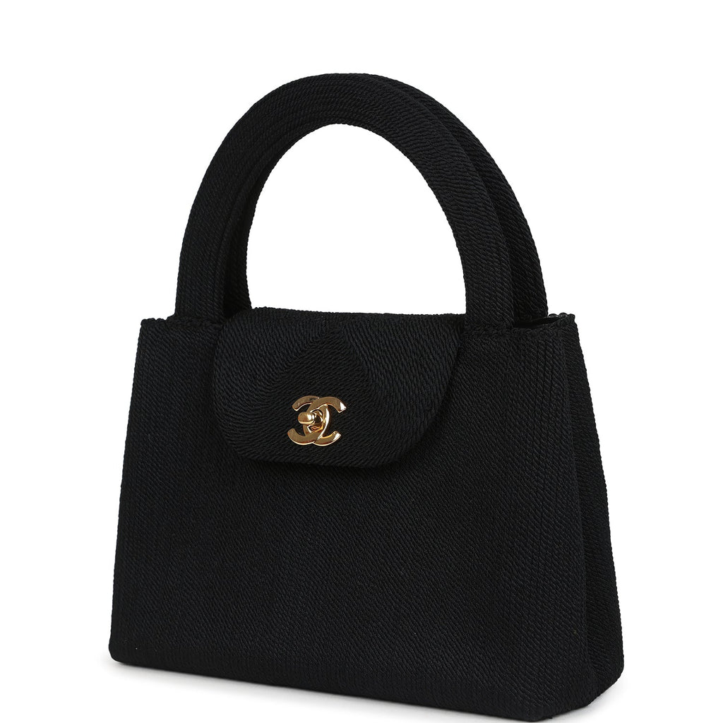Vintage Chanel Large Kelly Rope Black Woven Gold Hardware