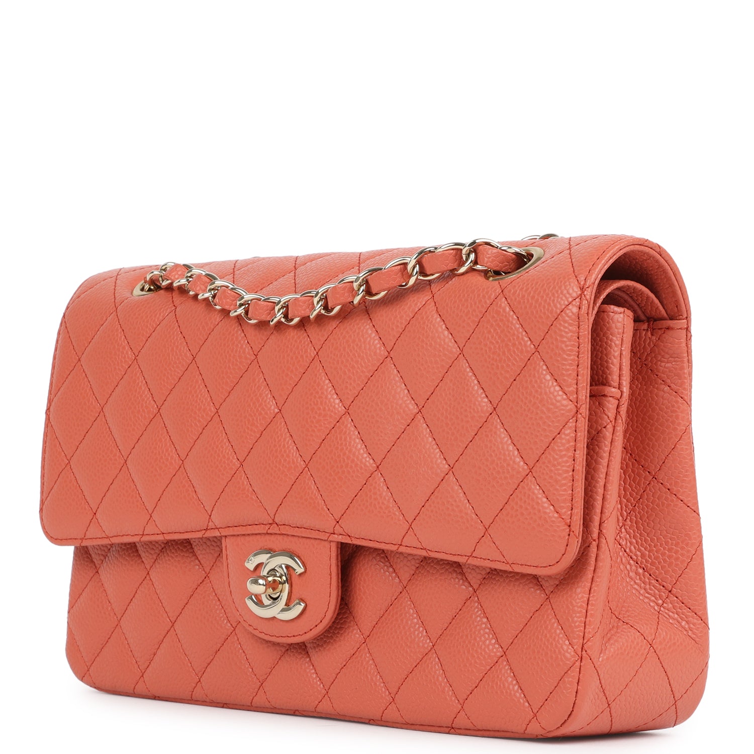 Vintage Chanel Medium Classic Double Flap Coral Caviar Light Gold Hardware