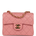 Vintage Chanel Mini Square Flap Dark Pink Lambskin Gold Hardware