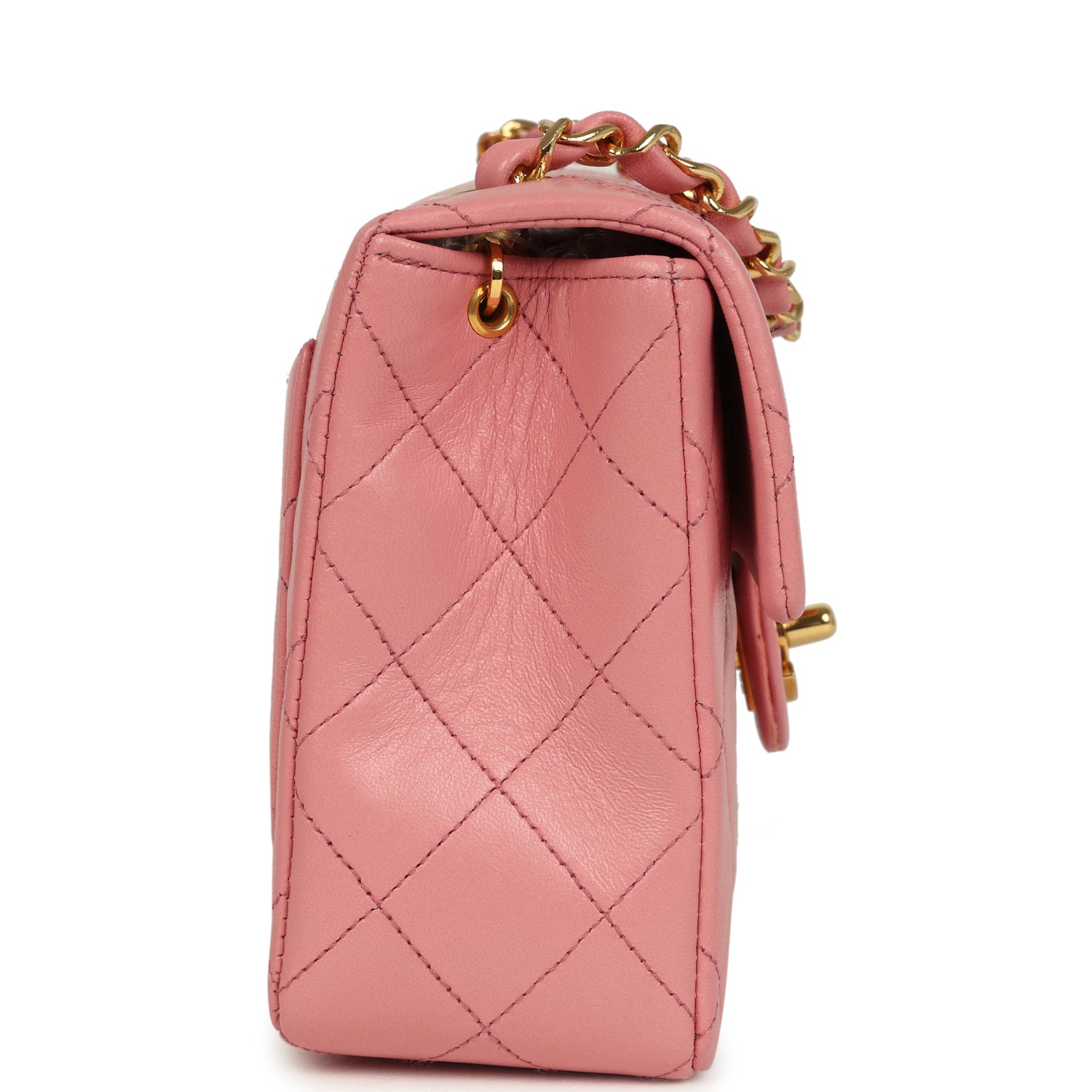 Vintage Chanel Mini Square Flap Dark Pink Lambskin Gold Hardware