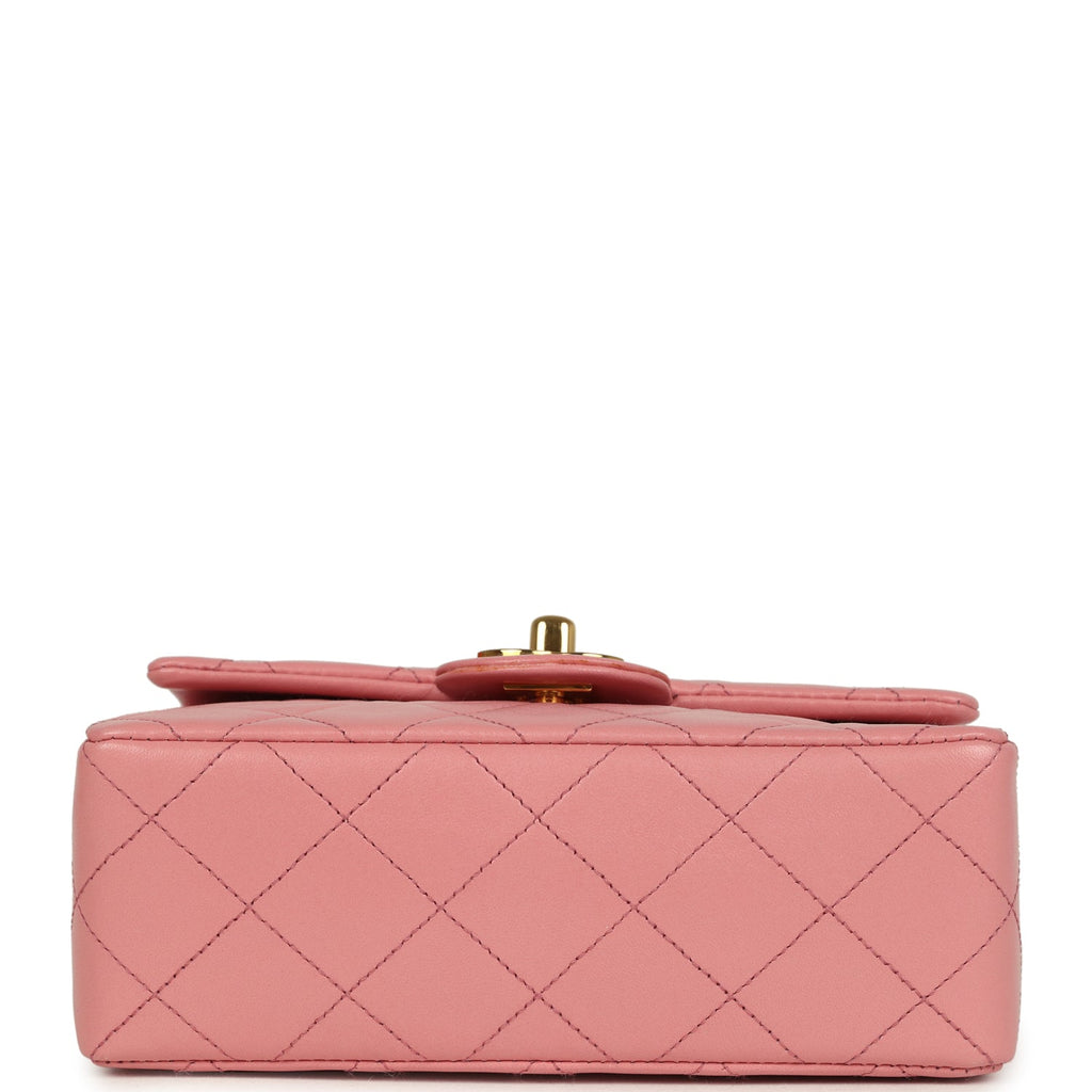 Vintage Chanel Mini Square Flap Dark Pink Lambskin Gold Hardware