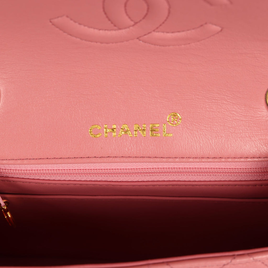 Vintage Chanel Mini Square Flap Dark Pink Lambskin Gold Hardware