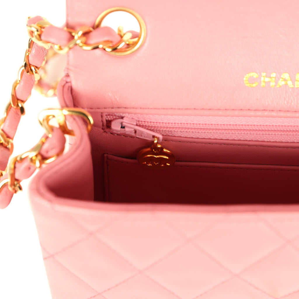 Vintage Chanel Mini Square Flap Dark Pink Lambskin Gold Hardware