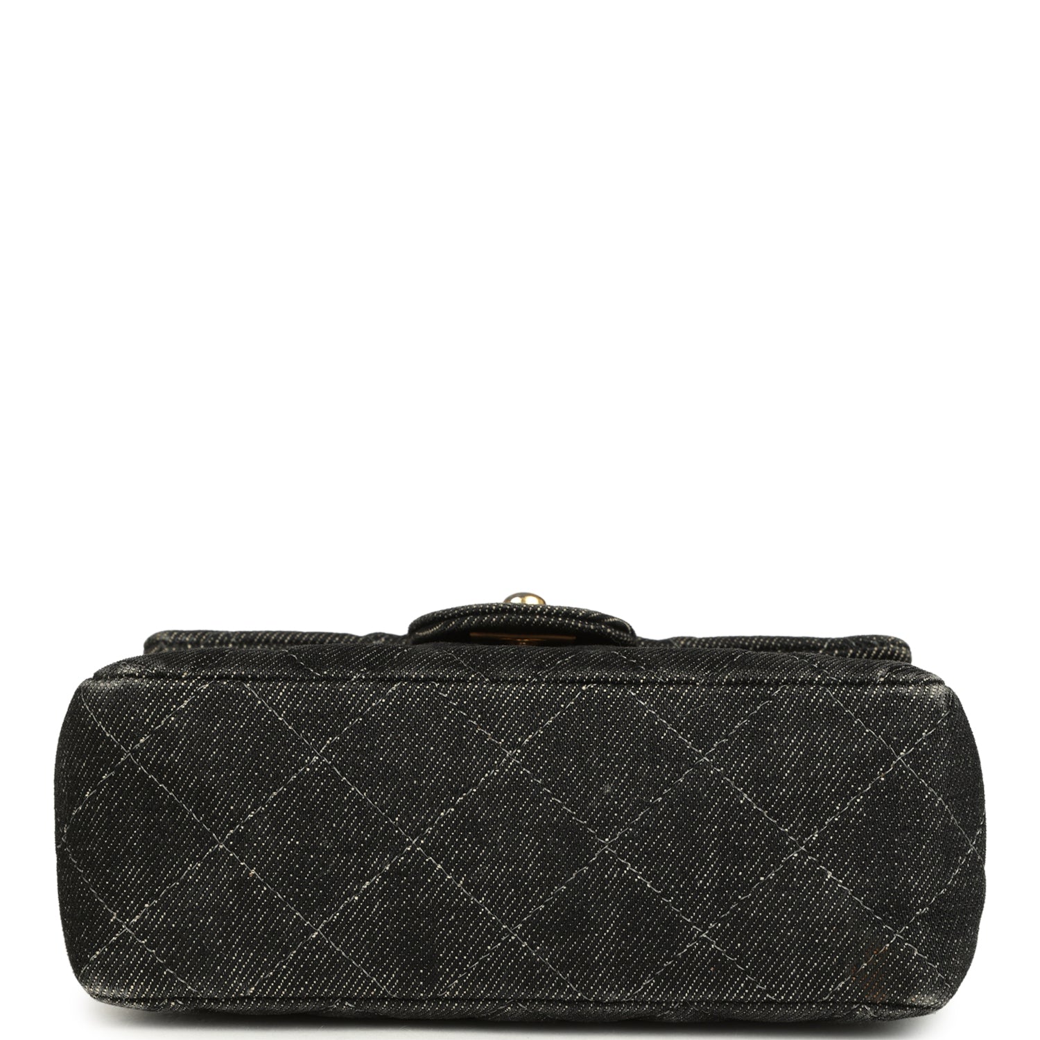 Vintage Chanel Mini Square Flap Bag Black Denim Gold Hardware