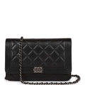 Chanel Wallet on Chain WOC Boy Black Lambskin Aged Silver Hardware