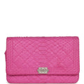 Chanel Boy Wallet On Chain WOC Hot Pink Python Brushed Silver Hardware