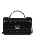 Chanel Pearl Top Handle Wallet on Chain WOC Black Shiny Aged Calfskin Light Gold Hardware