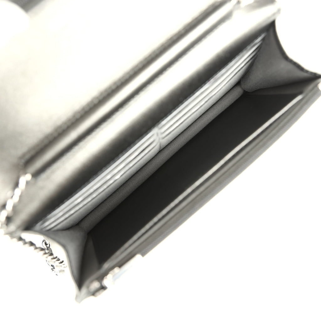 Chanel Wallet On Chain WOC Metallic Grey Lambskin Silver Hardware