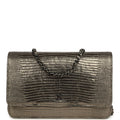 Pre-owned Chanel Wallet On Chain WOC Anthracite Lizard Ruthenium Hardware
