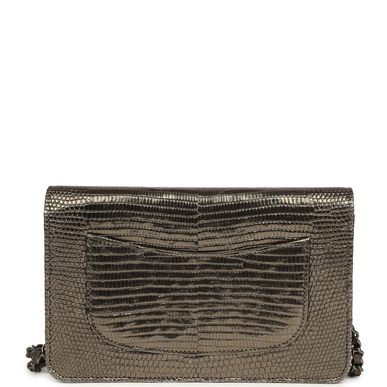 Pre-owned Chanel Wallet On Chain WOC Anthracite Lizard Ruthenium Hardware