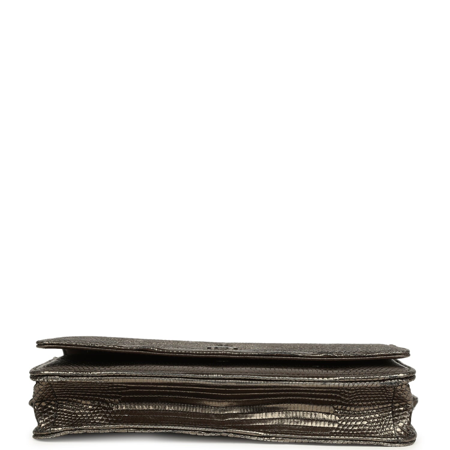 Pre-owned Chanel Wallet On Chain WOC Anthracite Lizard Ruthenium Hardware