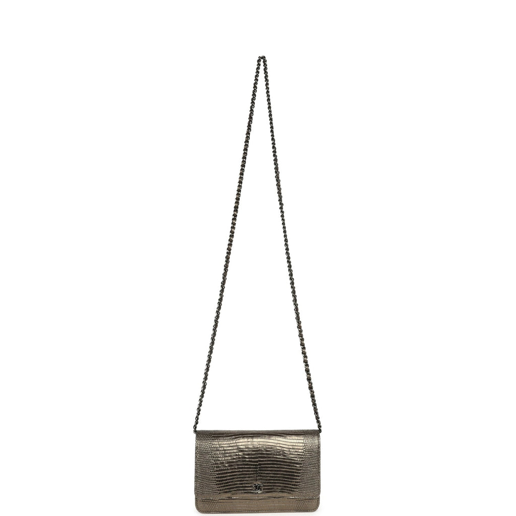 Pre-owned Chanel Wallet On Chain WOC Anthracite Lizard Ruthenium Hardware