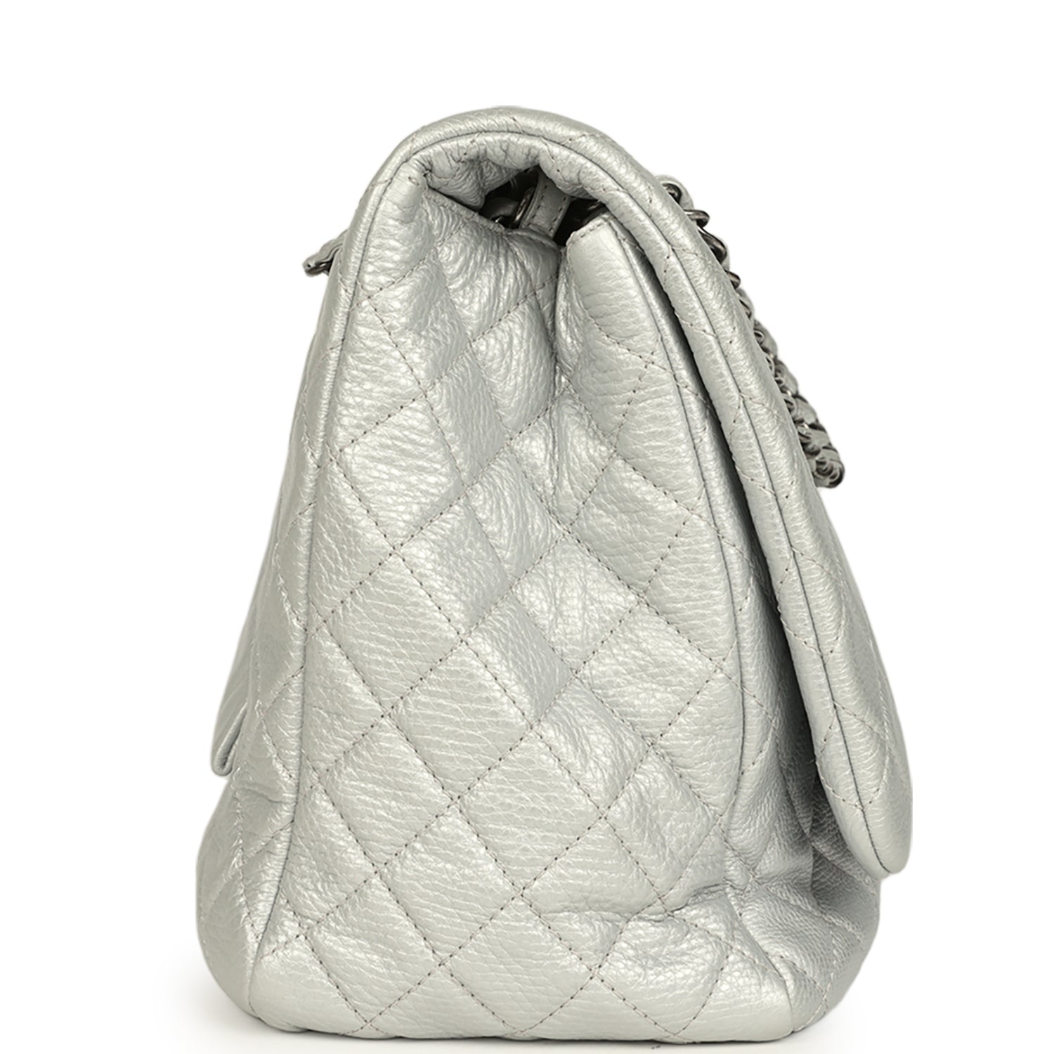 Pre-owned Chanel XXL Classic Single Flap Bag Silver Metallic Calfskin Aged Ruthenium Hardware