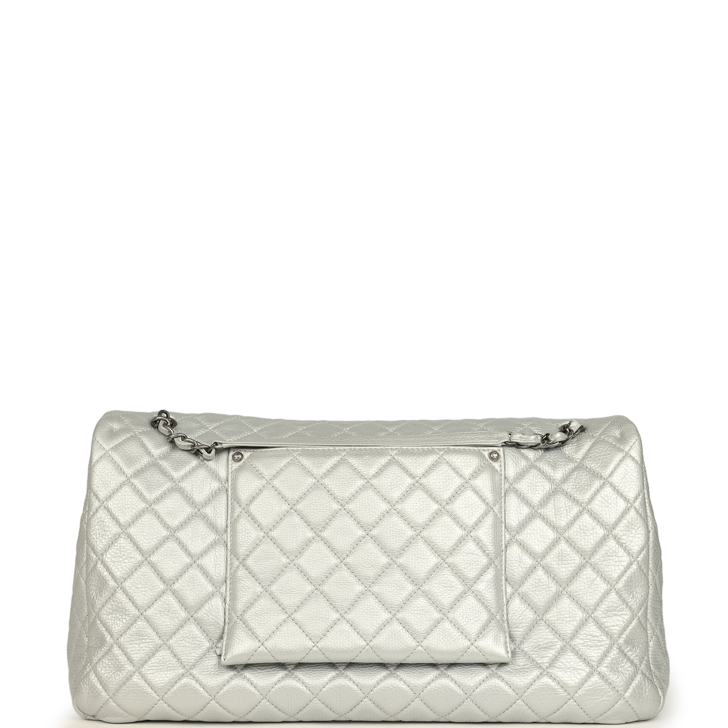 Pre-owned Chanel XXL Classic Single Flap Bag Silver Metallic Calfskin Aged Ruthenium Hardware