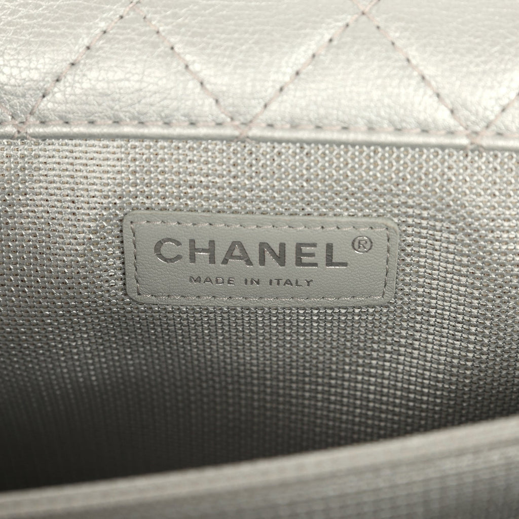 Pre-owned Chanel XXL Classic Single Flap Bag Silver Metallic Calfskin Aged Ruthenium Hardware