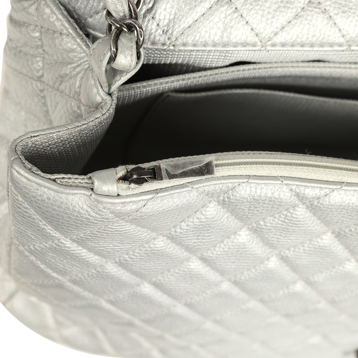 Pre-owned Chanel XXL Classic Single Flap Bag Silver Metallic Calfskin Aged Ruthenium Hardware