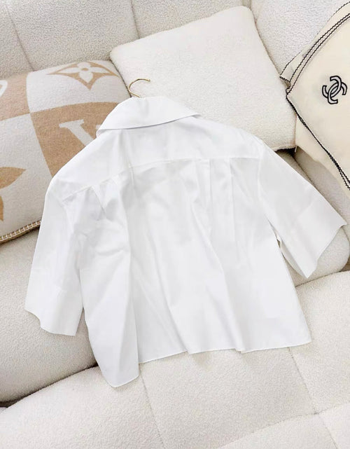 Chanel 19S LOGO CROP BLOUSE SHIRTS TOP IN WHITE size 36