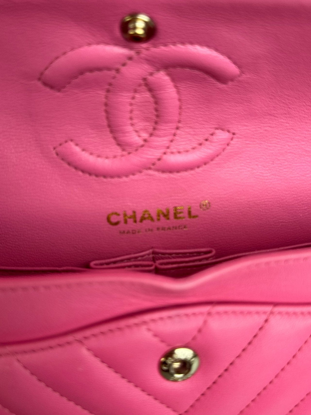Chanel Small Pink Classic Double Flap Bag in Chevron Lambskin Leather with Gold Hardware