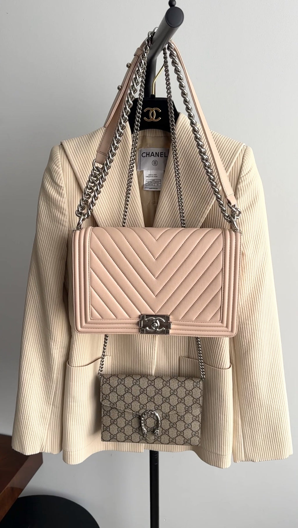 Chanel Nude Beige Chevron Quilted Leather Large Le Boy Bag