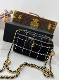 Chanel 23k black & white tweed mini vanity case gold chain