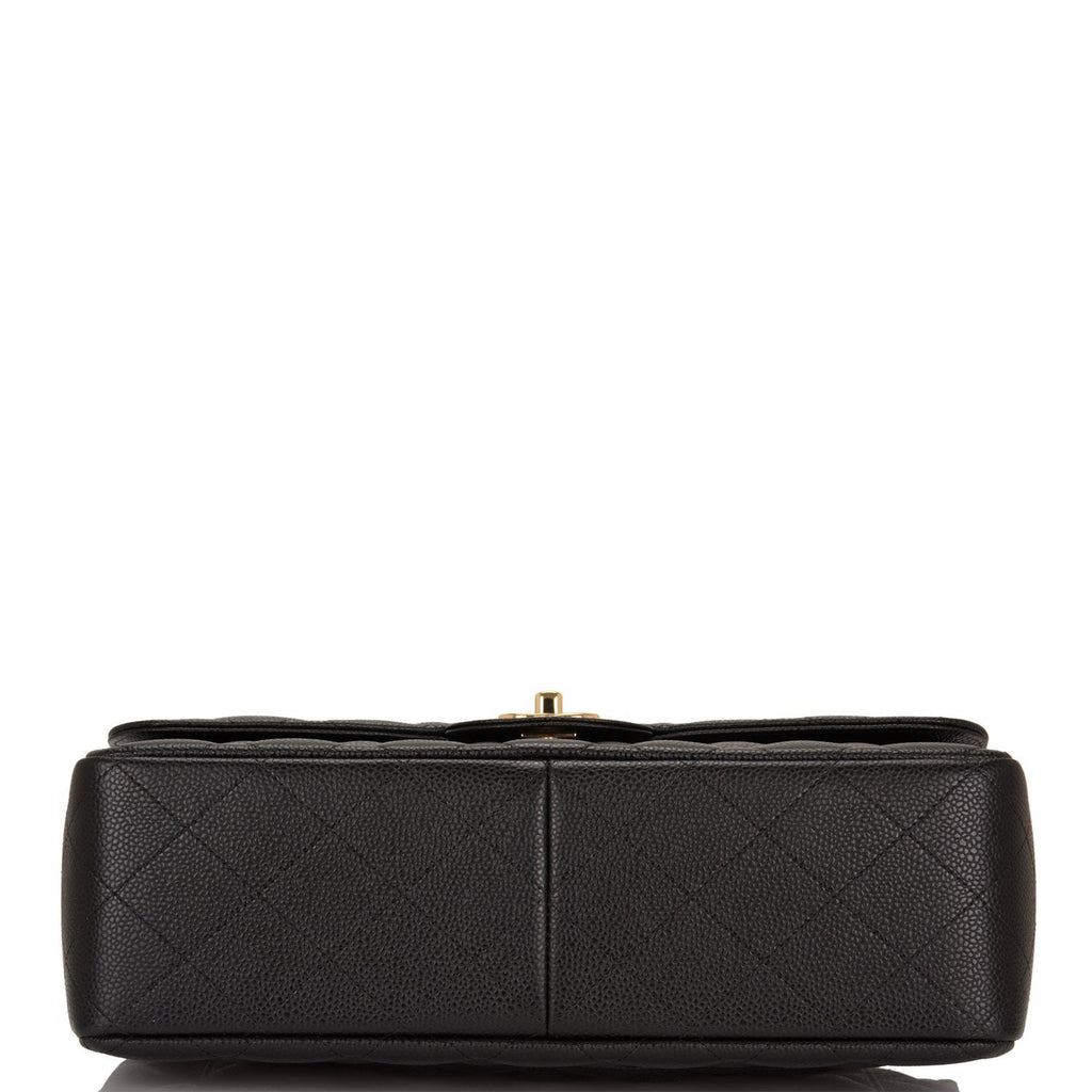 Chanel Black Quilted Caviar Jumbo Classic Double Flap Bag Gold Hardware