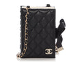 Chanel Black Part-Quilted Lambskin Book  Holder With Chain