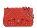 Chanel Jumbo Red-Orange Quilted Lambskin Classic Double Flap