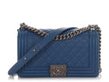 Chanel Old Medium Blue Quilted Caviar Boy Bag
