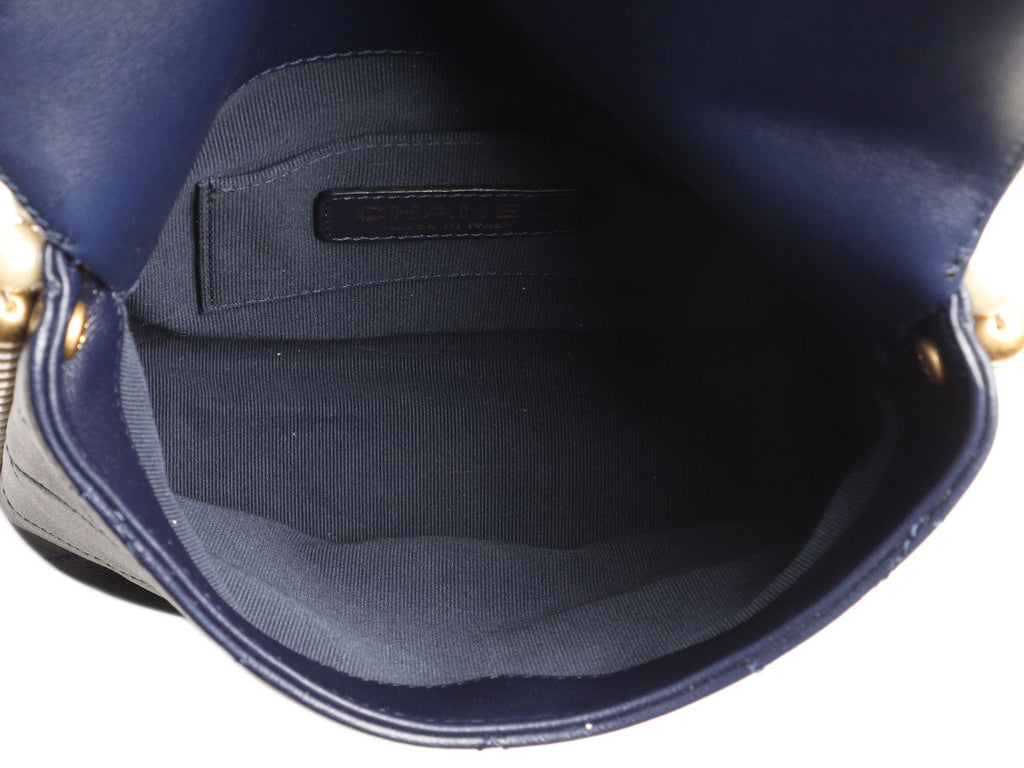 Chanel Small Navy Quilted Calfskin Pearl Strap Bag