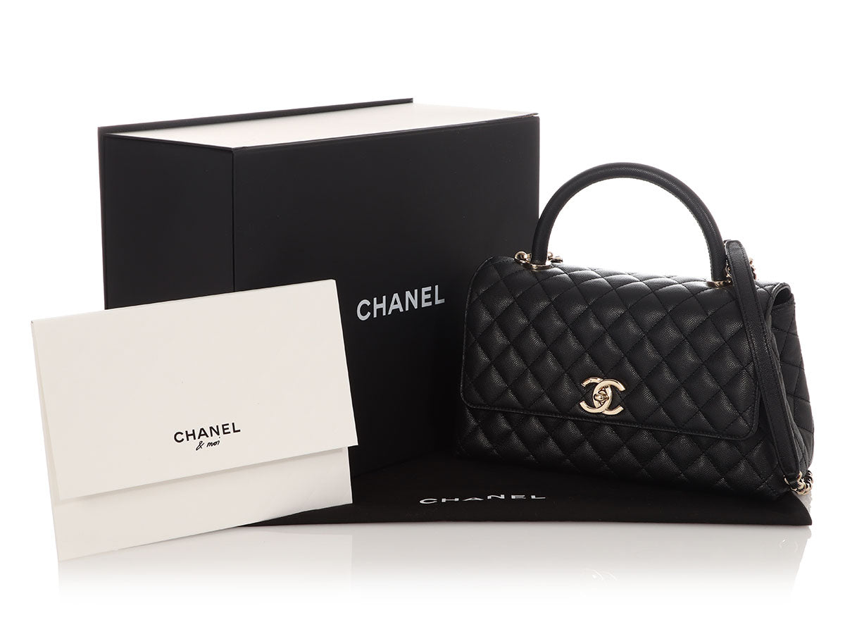 Chanel Small Black Quilted Caviar Coco Handle