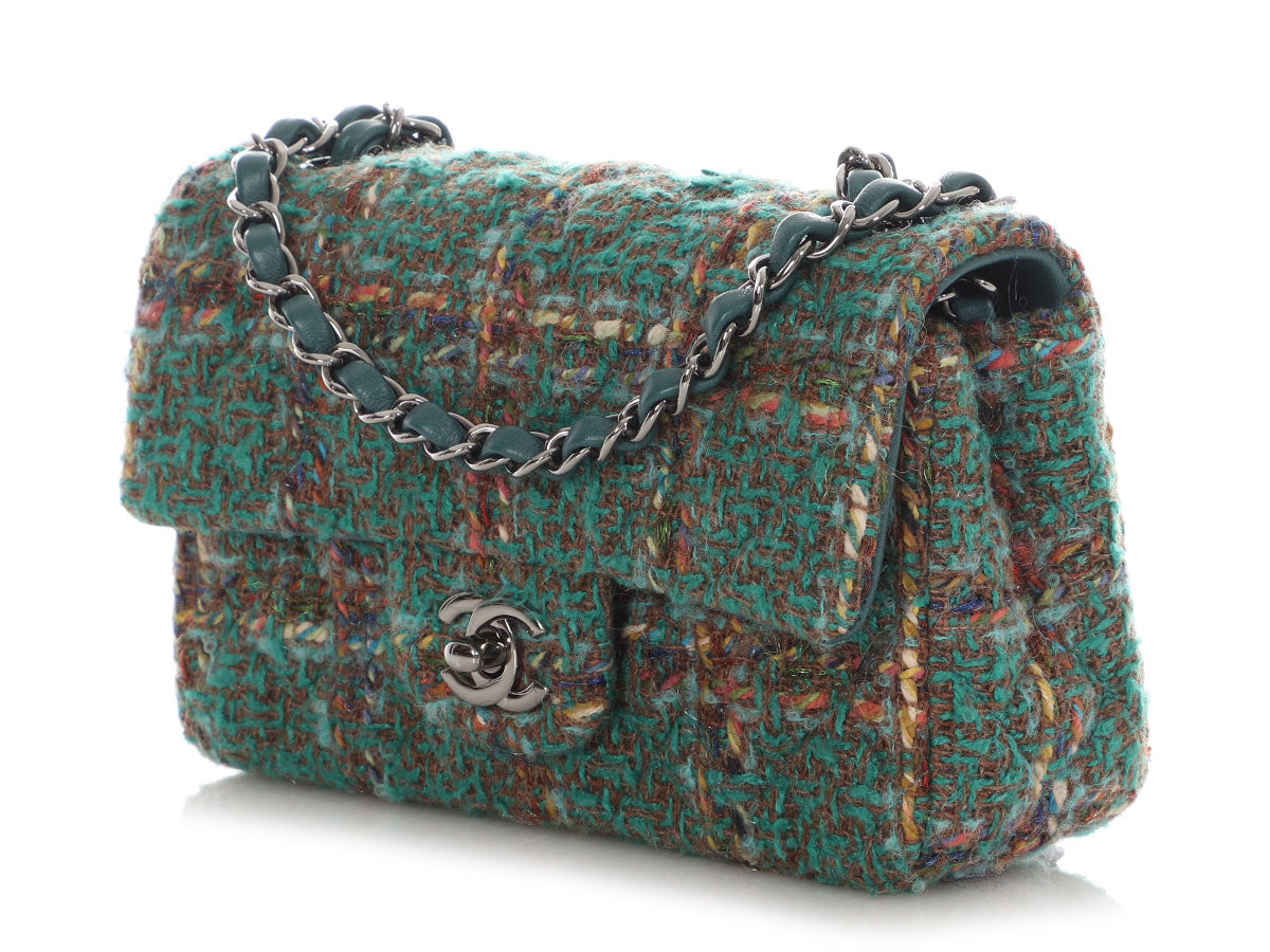 Chanel Mini Green Tweed Classic