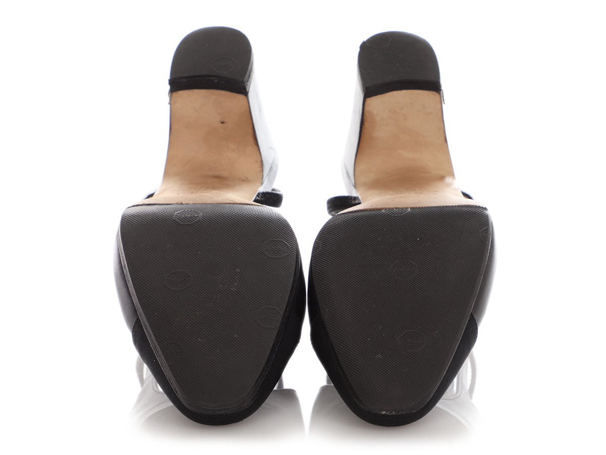 Chanel Black Grosgrain Cap Toe Slingback Pumps