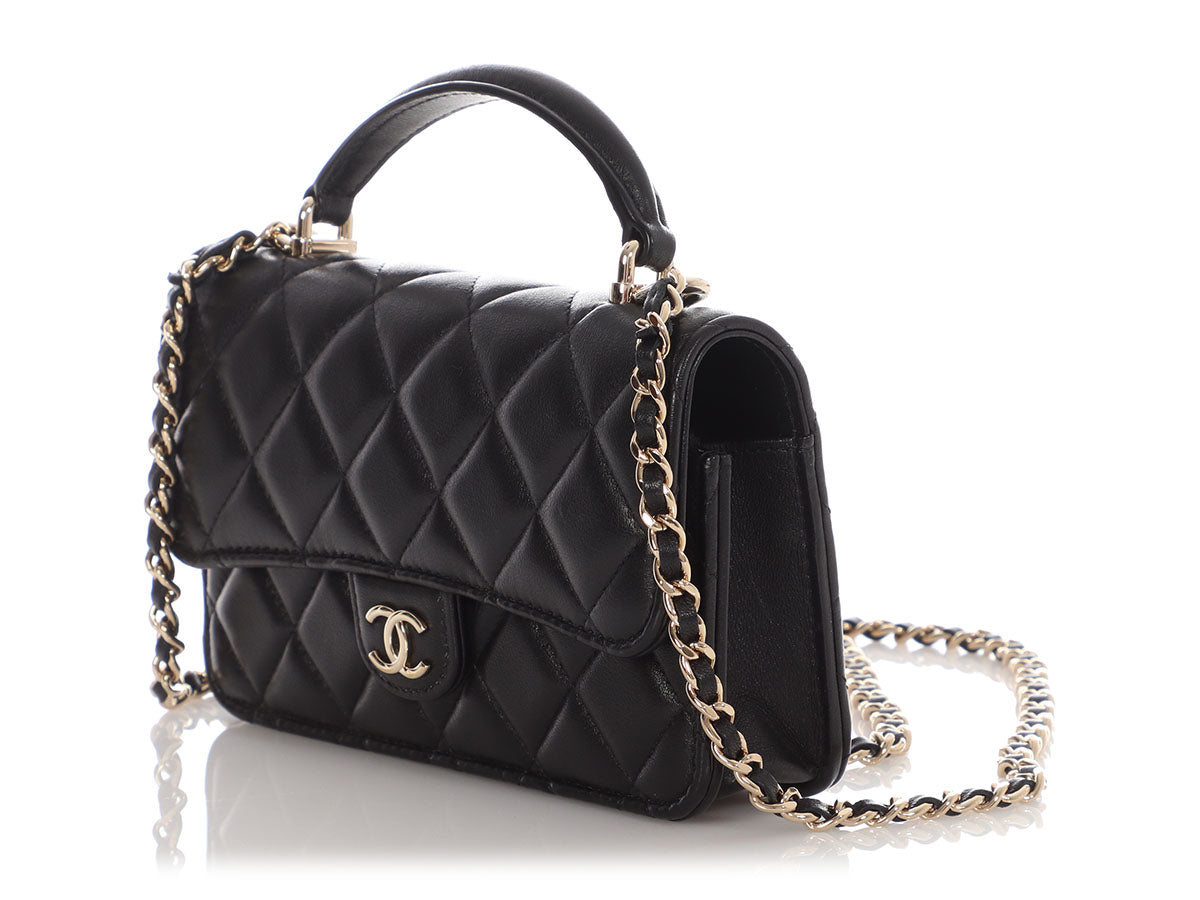 Chanel Mini Black Quilted Lambskin Top Handle Phone Holder