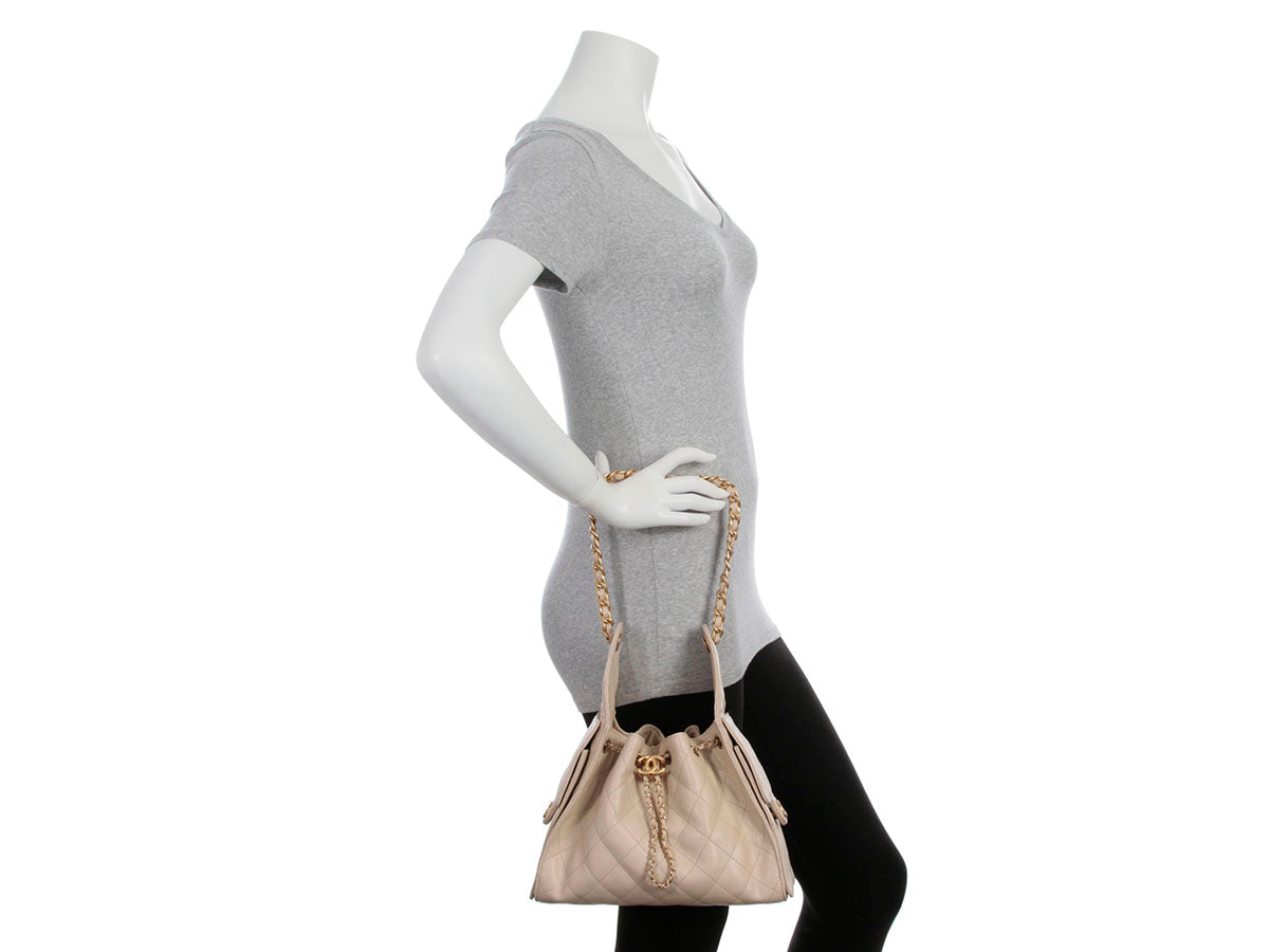 Chanel Small Beige Quilted Calfskin 25 Bag