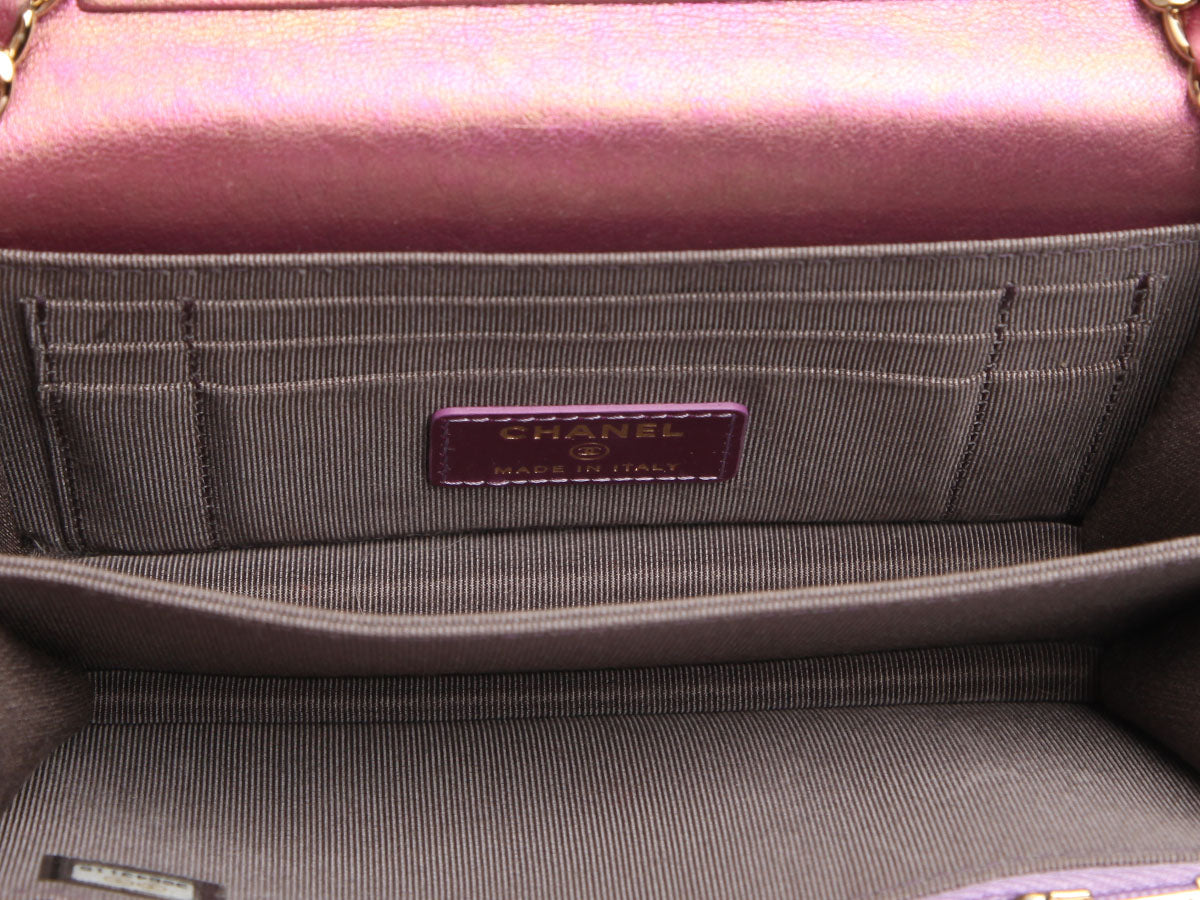 Chanel Mini Iridescent Pink Quilted Calfskin Wallet on Chain