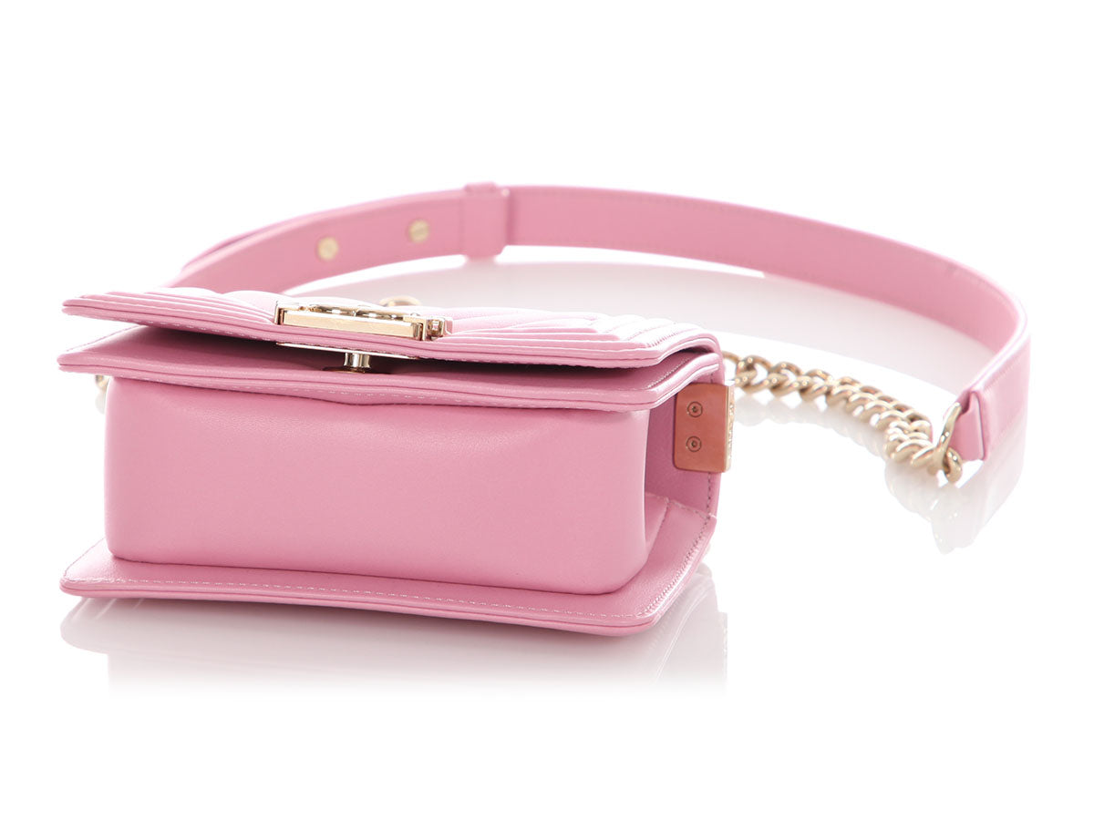 Chanel Micro Mini Rose Chevron-Quilted Lambskin Boy Bag