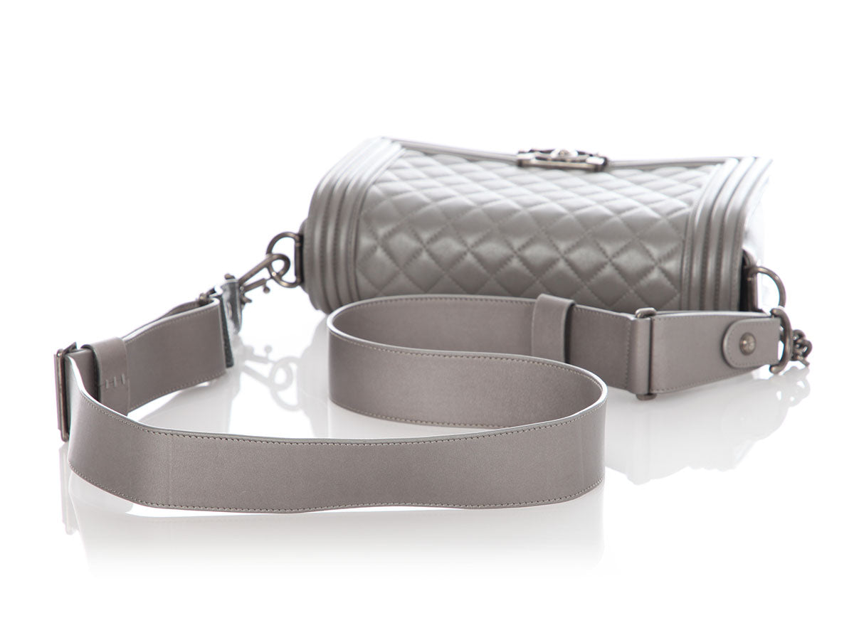 Chanel Old Medium Pewter Quilted Lambskin Boy Bag