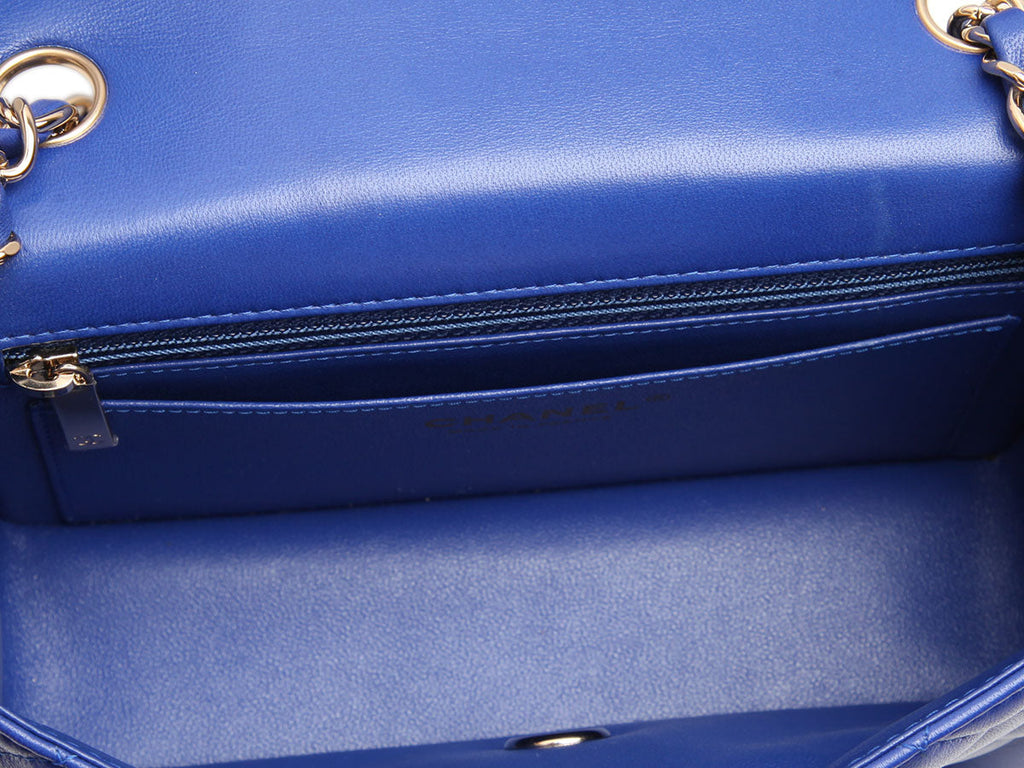 Chanel Mini Blue Quilted Lambskin Rectangular Classic